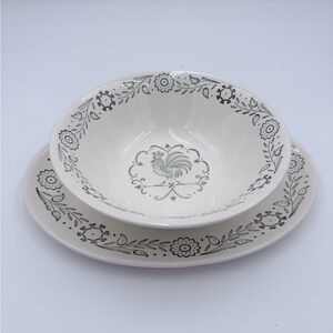 Vtg Scio Provincial Rooster Weathervane Serving Platter & Bowl Green Farmhouse